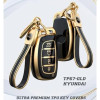 Keycare TPU Key Cover Compatible for Alcazar and Creta 2021 4 Button Smart Key | TP67 Gold Black